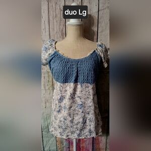 Duo Maternity Blue Smocked Ruffled Blouse